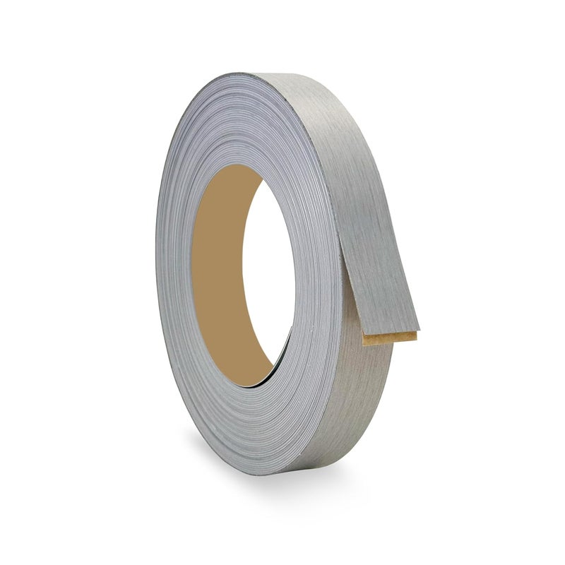 LEAFLEX Brushed Silver 1 inch x 25 feet PVC Edge Banding Peel Stick Tape Adhesive Metal Edging Veneer Furniture Aluminum Trim MDF Wood Cabinet Flexible Strip Molding Laminate Shelf Countertop Formica Plywood - Image 1